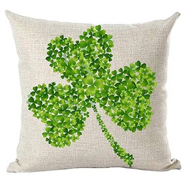 Ramirar Happy St. Patrick's Day Spring Green Clovers Decorative Throw Pillow Cover Case Cushion Home Living Room Bed Sofa Car Cotton Linen Square 18 x 18 Inches