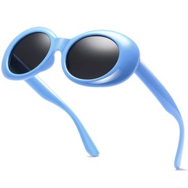aisswzber Clout - anteojos de sol ovaladas estilo retro clásico Kurt Cobain redondas, Azul, Blue