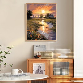 Paint by Numbers Kit for Adults Beginner, Countryside Sunset Adult Paint by Number Kits on Canvas Without Frame, Riverside Cabin Oil Paint by Numbers for Home Decor Gift 16” W x 20”L
