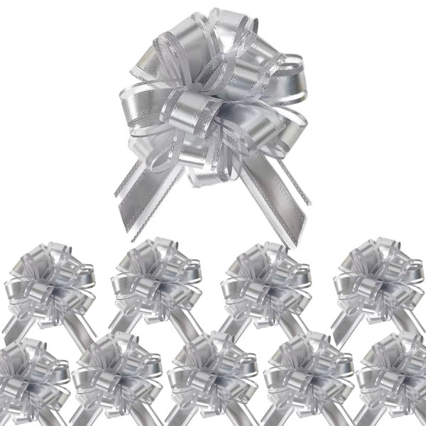 Vsosfiza Small Pull Bows, 10 PCS 4 Inch Silver Gift