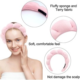 CAZYTOYZ Diadema De Esponja Para Spa Para Mujer, Set De Pulseras, Set De Diadema Con Brocha De Maquillaje Acolchada Para Lavarse La Cara, Toalla Suave, Diadema Para El Cuidado De La Piel, Linda Diadem