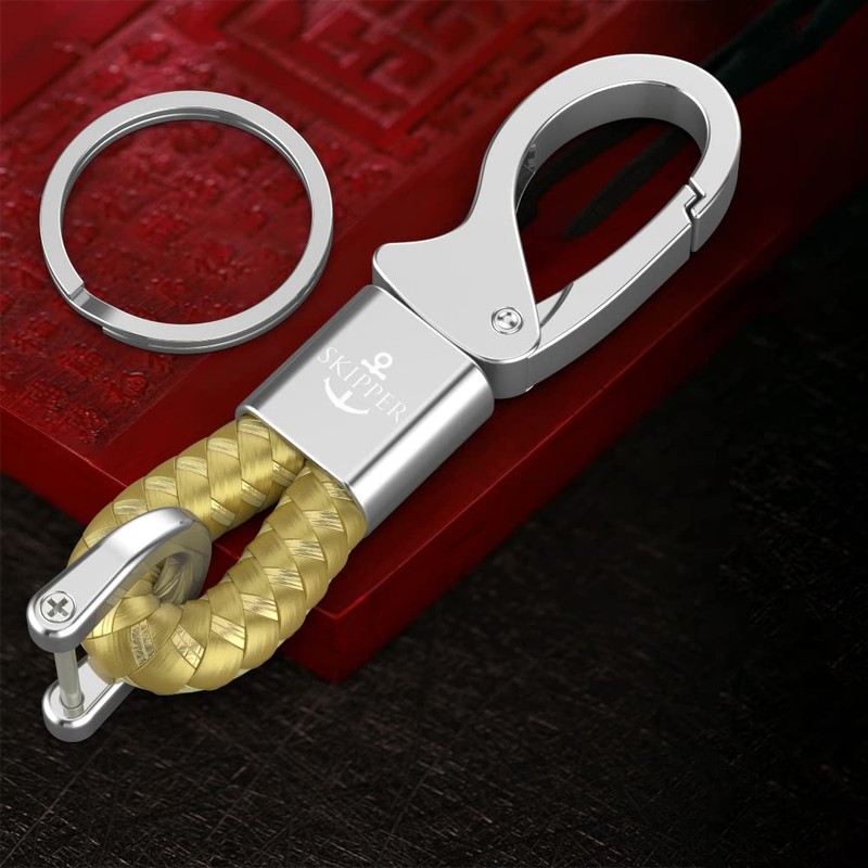 Skipper D-Clip Carabiner Keyring Imitation Leather Gift for Wife Husband