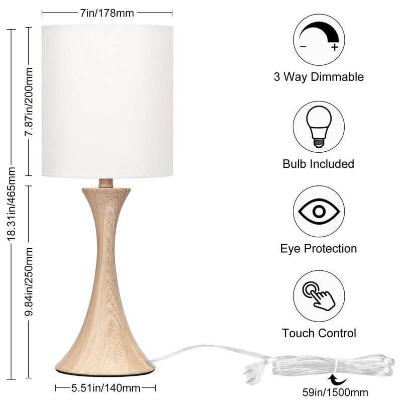 Bedside Touch Lamp, 3 Way Dimmable Touch Control Table Lamp,