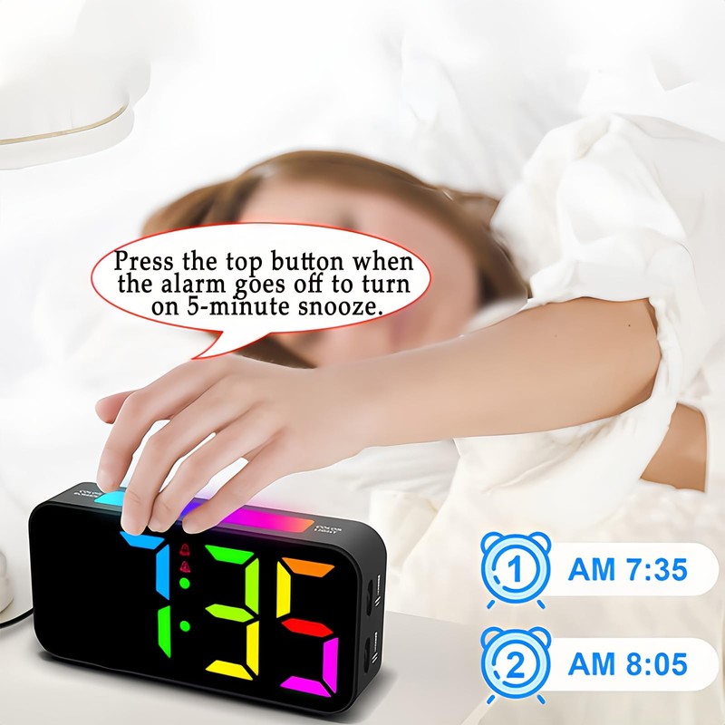 Lancoon Color Digital Clock with Snooze Function RGB Large Display