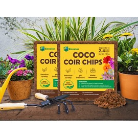 Coco Coir Husk Chips 4-Pack – 2.4 Cu. Ft. Compressed Coconut Coir Bricks, 10 lb. Natural Substrate for Indoor & Outdoor Use, Orchid Bark Alternative, Orchid Potting Mix, Indoor Plant Soil