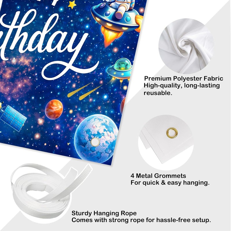 4signalballs Space Themed Birthday Backdrop for Kids, 6x4ft Rocket Astronaut