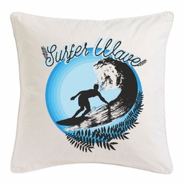 Reifen-Markt Kissenbezug 40x40cm Surfer Waves SURFEN Beach Surfbrett Longboard Wellenreiten Wellen ANFÄNGER Shop aus Mikrofaser in Weiß