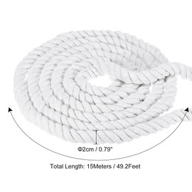 PATIKIL 3/4 Inch x 25 Feet Natural Twisted Cotton Rope, 3 Strand Soft Craft Rope with Sealing Tape for Craft Railings Home Decor, White
