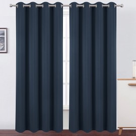 LEMOMO 100% Blackout Navy Curtains with Black Lining/52 x 84 Inch/Set of 2 Panels Thermal Insulated Room Darkening Curtains for Bedroom