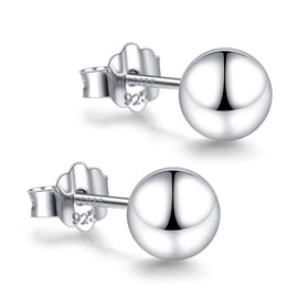 18K White Gold Plated Stud Earrings 925 Silver Earrings Women's 3 mm - 10 mm Options Round Hypoallergenic Jewellery for Men Girls (7 mm), Silver, No Gemstone
