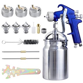 High Performance Siphon Feed Spray Gun with 1.3mm 1.7mm 2.0mm Fluid Tips, 1000cc Aluminum Cup for Auto Paint, Primer, Clear Top Coat & Touch-Up