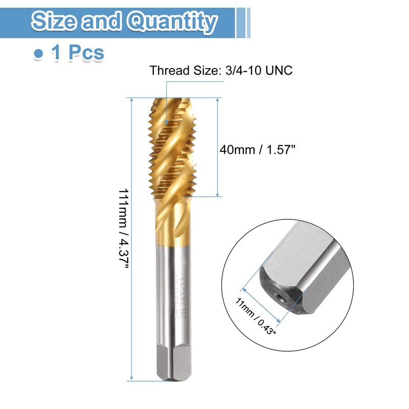 sourcing map Spiral Flute Taps, 3/4-10 UNC 2B High Speed