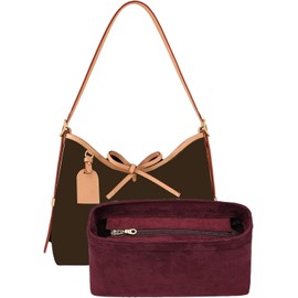 Carryall PM Insert Organizer, Velvet Bag Organizer Insert for Tote, Fit lv Carryall PM Insert and More, Sturdy Gold Zipper, Pecfect for Handbag Shaped & Organized(Small,Red)