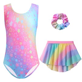 Zaclotre Gymnastics Leotards for Girls Sparkly Sleeveless Ballet Dance Dress Outfit Combo with Removable Skirt