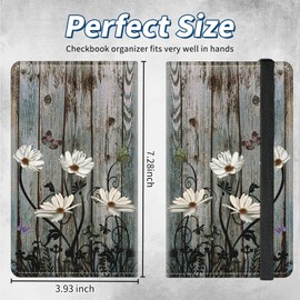BFSEROBJ Checkbook Covers for Personal Checkbook Duplicate Checks RFID Blocking Checkbook Cover for Women Men with Elastic Strap Card Slots Pen Holder - Floral Flower Butterfly