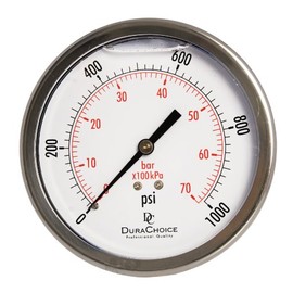 4" Oil Filled Pressure Gauge - Stainless Steel Case, Brass, 3/8", Center Back Mount Connection, 0-1,000PSI