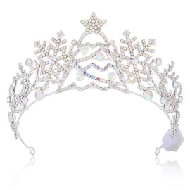 Yean Light Up Snowflake Crown Christmas Tiara Hair Accessories for Women (Silver, One Size)
