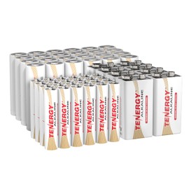 Tenergy 56 Pack Alkaline Batteries, 24 Pack AA Batteries, 24 Pack AAA Batteries, and 8 Pack 9V Size Batteries for Household Electronics