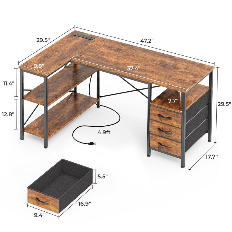 Huuger L Shaped Desk with Power Outlets, Computer Desk with