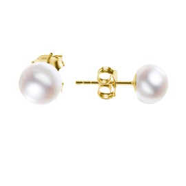 925 Sterling Silver Stud Earrings with White Freshwater Cultured Pearls Pearl Earrings for Women with Stud Earrings with Pearls in Silver, Gold and Rose Gold Small & Large, Sterling Silver