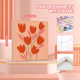 MOGTAA Framed Paint by Numbers for Adults Kids, 4 Pack Flowers Paint by Numbers for Kids Ages 8-12, Kids Paint by Number Kits on Canvas, DIY Flowers Oil Painting Kits for Home Decor (8x8inch)