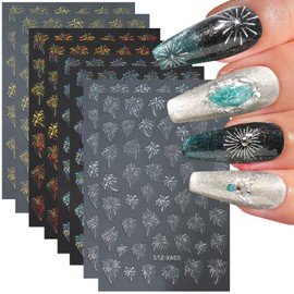 Colorful Flash Fireworks Nail Stickers 3D Gold Silver Laser Shiny Glitter Adhesive Holographic Firework Nail Design New Year French Nail Sticker for Women Christmas Holiday Manicure Decoration