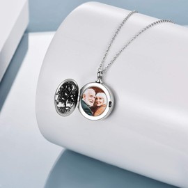 ONEFINITY Collar de urna de cremación para cenizas de plata de ley con medallón de árbol de la vida que sostiene imágenes, recuerdo de cremación, joyería conmemorativa de cenizas para mujeres y hombres, Plata esterlina
