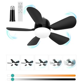 HK Socket Fan Light, 21 Inch Screw Ceiling Fans with Lights, 5 Speed E26/E27 Base Small Ceiling Fan, 3 Colors 3000K-6500K Dimmable Socket Fan with Light for Garage/Bathroom/Bedroom/Kitchen,1800 Lumens