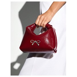 QWINEE Women's Y2k Bow Clutch Purse Evening Handbag Elegant Zipper Pu Leather Dumpling Bag Cute Retro Purse Red One Size