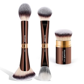 MAANGE 3 Piezas Brochas de Maquillaje Profesional Faciales de Aluminio con Doble Cabezal Set de Brochas Maquillaje Esenciales para Base de Maquillaje 