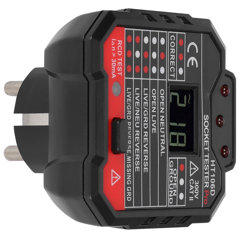 HT106D Digital Display Socket Detector Portable Phase Power Polarity Tester