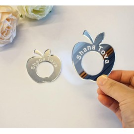 Shana Tova Silver Napkin Rings,Set of 12 Acrylic Gold Apple Shape for Elegant Weddings,Rosh Hashanah Celebrations & Special Events (Silver Mirror)