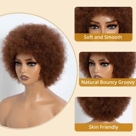 JOEDIR HAIR 70s Afro Wig Unisex Human Hair Wigs Afro Kinky Bulk Wig Bomb Fluffy Puff Bouncy Curl 10 Inches 180% Density (33)