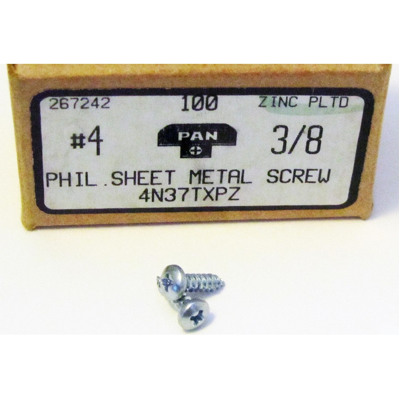 #4 x 3/8" inch Zinc Pan Head Phillips Sheet Metal