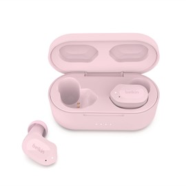 Belkin SOUNDFORM Play Fully Wireless Earbuds Bluetooth 5.2 6mm Driver with 4 Mic Calling Technology Call Noise Reduction Up to 38 Hours Music Playback Splashproof IPX5 Morandy Pink AUC005btPK M
