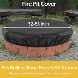 Round Fire Pit Cover for In-Ground Fire Pits 52-57 Inch Waterproof Firepit Covers Round, Outdoor Firepit Cover, Fits Large Built-In Stone Fire Pits, All-Season Protective Cover