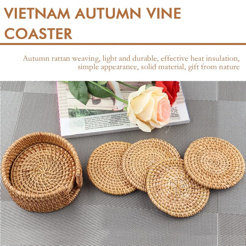 Rattan Coasters Set of 6pcs Handmade Woven Cup Coasters with