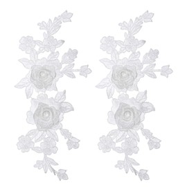 Ymapinc 2PCS White Lace Appliques 3D Embroidered Lace Patch Vintage Flower Embellishments Fabric for Wedding Bridal Dress Clothes DIY Crafts Accessories Bags Decoration Fabric Products(29cm Long)