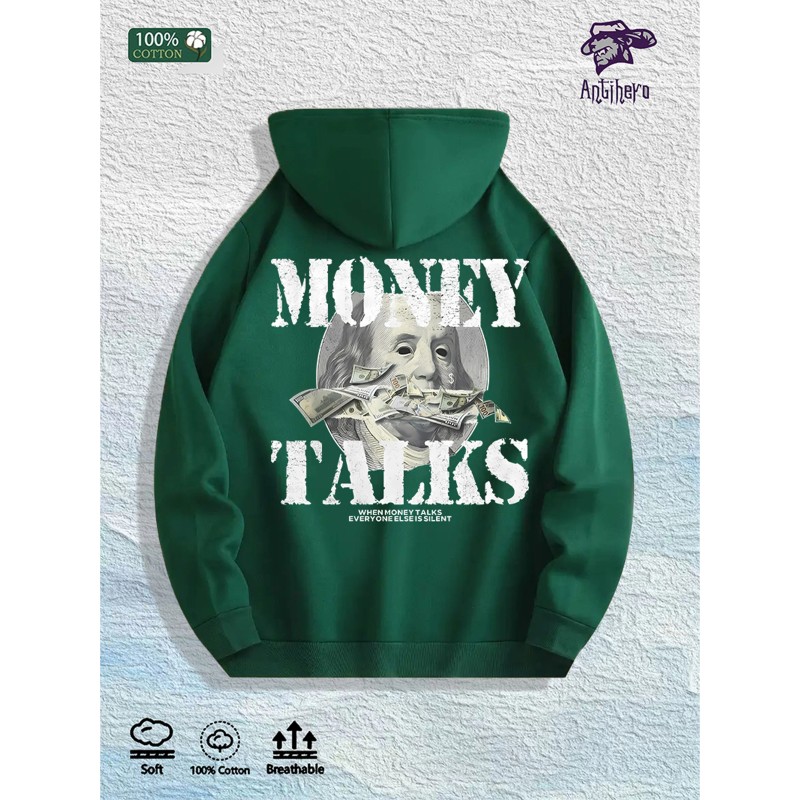 Money Talks Graphic Hoodie 100% Cotton US Warehouse 7 ColorsColor: