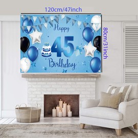 45th Birthday Banner for Man/Woman 45th Birthday Party Decoration, Fabric Sign Poster Unisex 45th Anniversary Party Background Banner Blue Wall/Garden Decoration Poster
