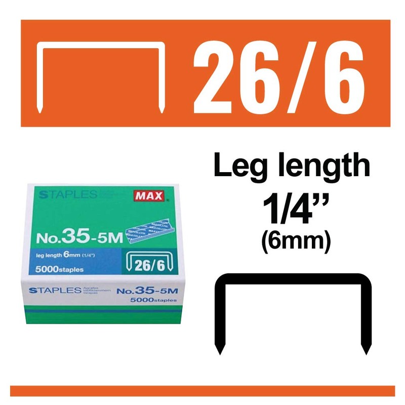 Max 35-5M Standard Staples for USA; Leg Length 6mm (1/4");