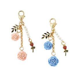 Fuqimanman2020 Rose Keychain Flower Charm Keychain with Chain Tassel Colorful Rose Pendant Keyring for Women(B)
