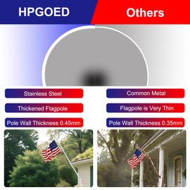 Flag Pole Kit, 6 FT Flag Pole for Outside House, with Heavy Duty Holder Bracket, Aluminum Alloy Tangle Free Rings, Thickened Stainless Steel Flagpoles for Residential, Outdoor or Porch, 1 Inch White