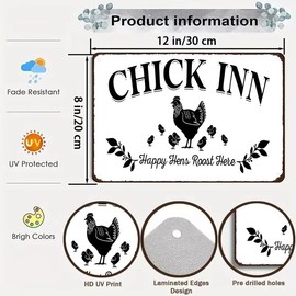 Funnysign Vintage Chicken Sign Chick Inn Happy Hens Roost Here Funny Tin Sign for Chicken Coop Farm Kitchen Garden Yard Decor 8x12 inches(3883)