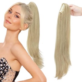 22" Ponytail Extension Long Curly Ponytail Hairpiece Clip in Claw Hair Extensions Natural Looking for Women Ash Blonde