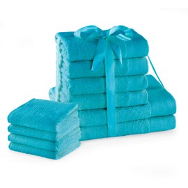 AmeliaHome 70x140 cm Bath Towel 100% Cotton Absorbent Turquoise Amari