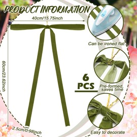 Janinka 6 Pcs Velvet Christmas Swag Bow 23.5x15.5 Inch Rustic Large Velvet Christmas Staircase Wreath Bows Vintage Tree Topper Bows Large Bow for Outdoor (Olive Green)