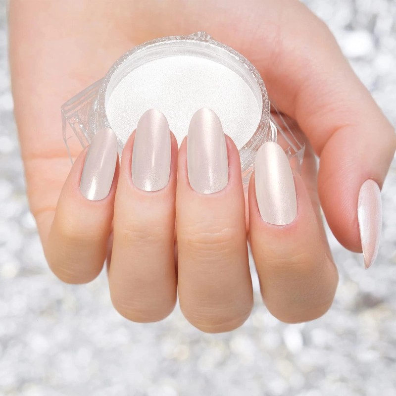 Artdone White Pearl Chrome Nail Powder Iridescent Mirror Pigment