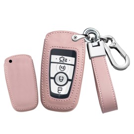 TECART Leather Key Fob Cover with Keychain Fit for Ford Explorer Fusion Escape Edge Expedition F150 F250 F350 Smart Key Case, Leather Keychain-pink