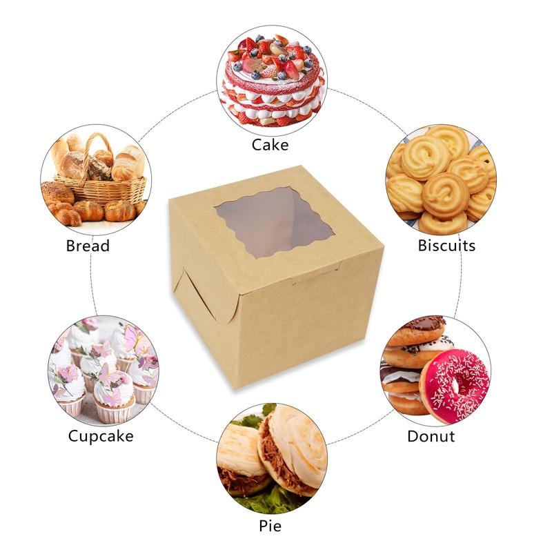 PQZKLDP 12 Pack Mini Cake Boxes, Brown 6 Inch Cake